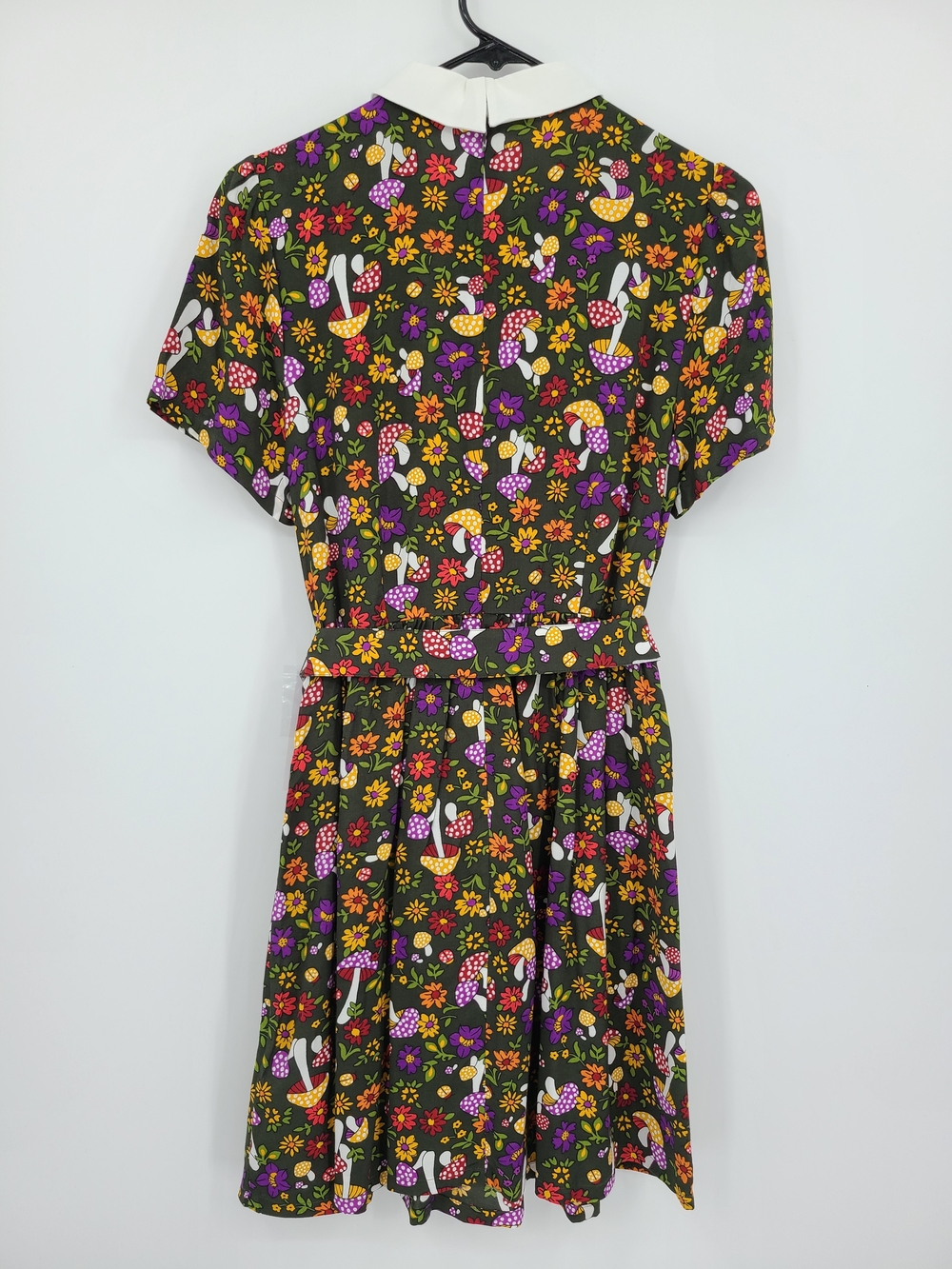 ModCloth Cottagecore Olive Green Mushroom & Flora Belted Dress Size 6 - Picture 12 of 12